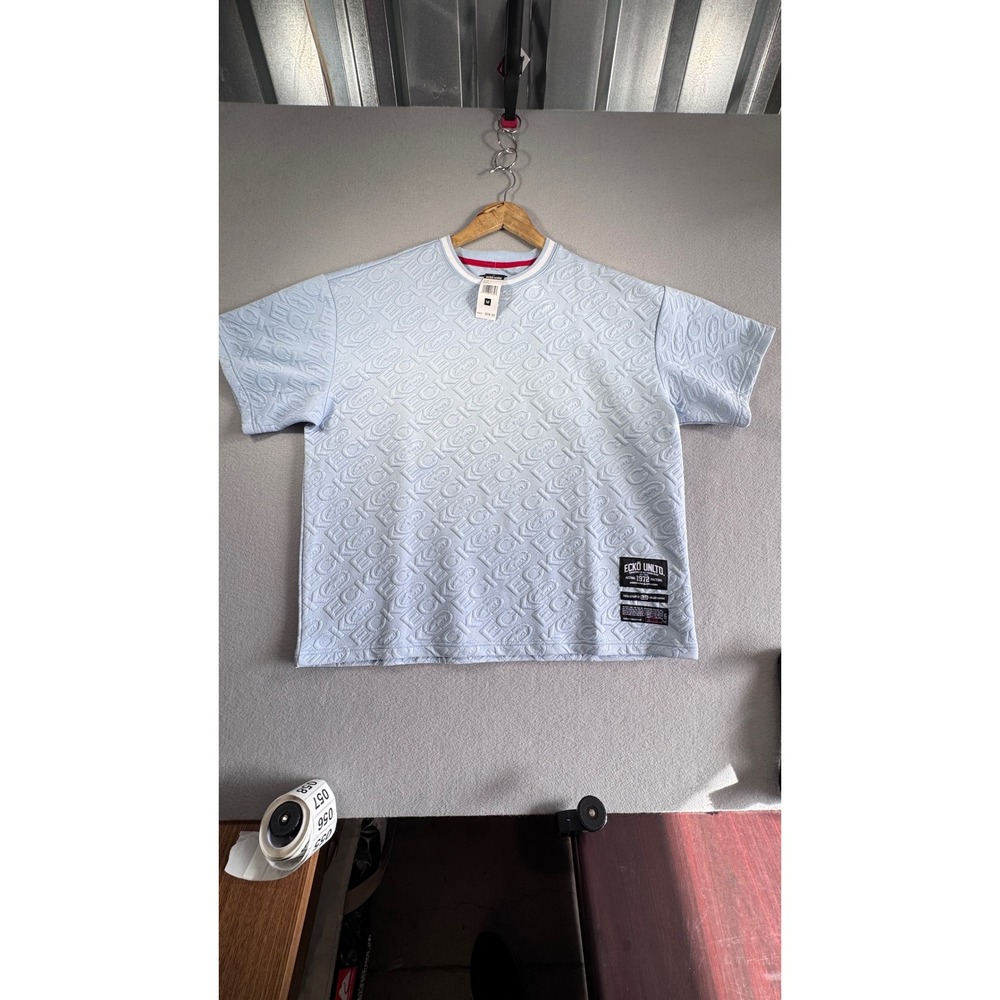 Ecko Unltd Mens Light Blue All Over Embossed Logo Short Sleeve T-Shirt Size M